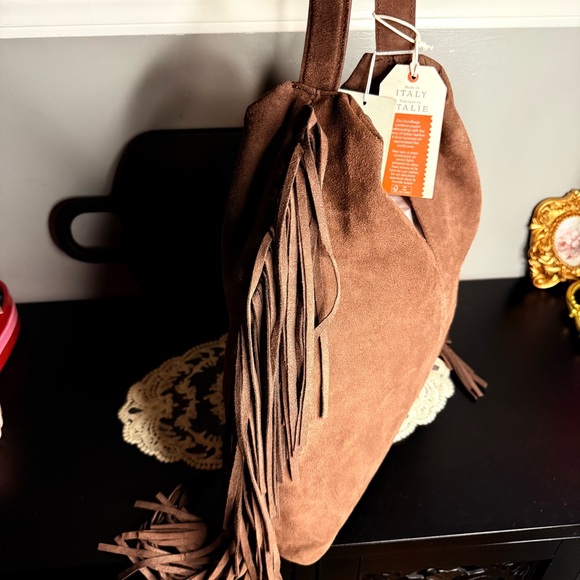 Divina Firenze Suede Fringe Hobo Bag Brown Made in Italy NWT - Picture 5 of 12